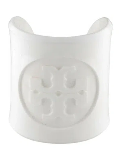 Pre-owned Tory Burch Resin Logo Wide Cuff Bracelet, 6" In White
