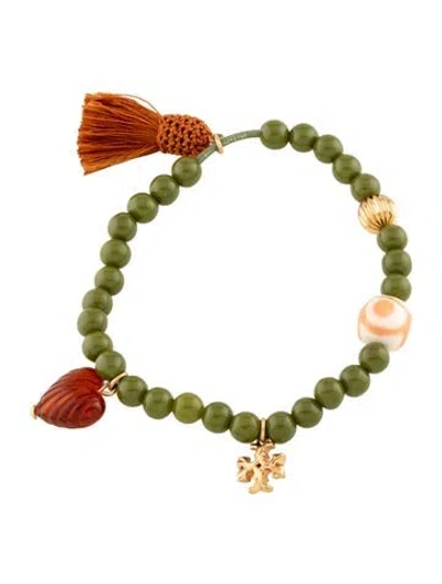Pre-owned Tory Burch Resin "roxanne" Beaded Tassel Bracelet, 6.75" In Multicolor