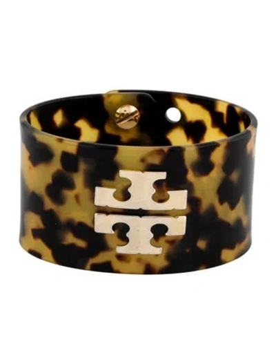 Pre-owned Tory Burch Resin Wide Logo Bangle Bracelet, 6.5" In Multicolor