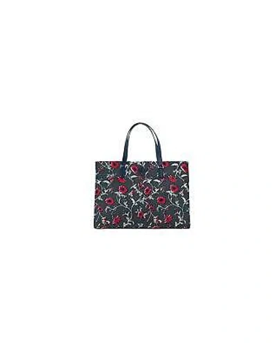 Pre-owned Tory Burch Retro Batik Print Nylon Shoulder Tote Handbag - Tote Bags - Navy In Navy Red