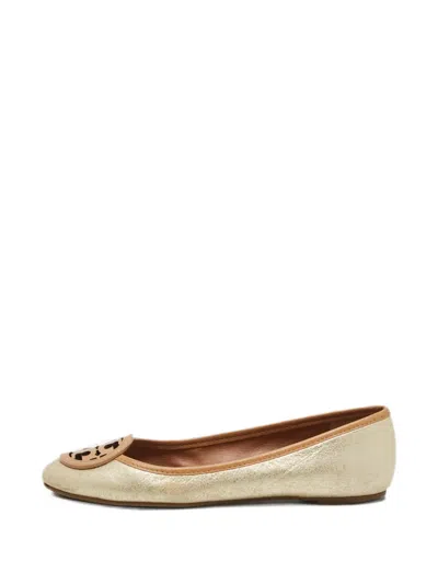 Pre-owned Tory Burch Reva Ballet Flats In Gold