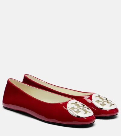 Tory Burch Reva Embellished Patent Leather Ballet Flats In Red