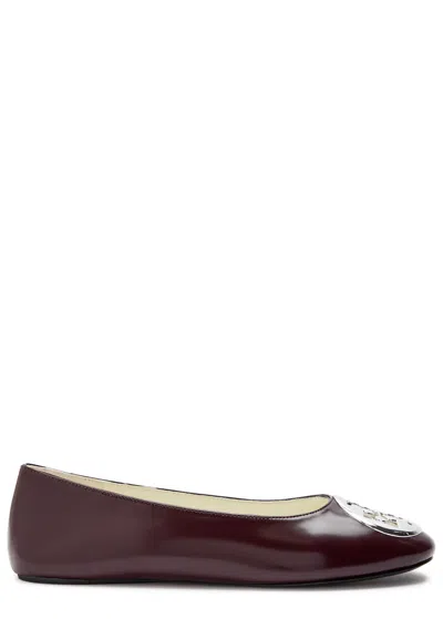 Tory Burch Reva Glossed Leather Ballet Flats In Brown