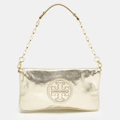 Pre-owned Tory Burch Reva Gold Leather Chain Clutch