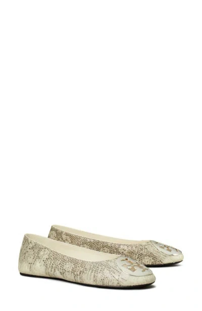 Tory Burch Reva Leather Ballet Flat In Lizard Snakeskin Print/silver