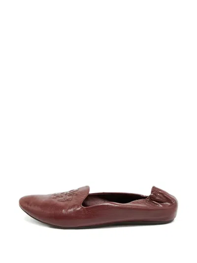 Pre-owned Tory Burch Reva Leather Ballet Flats In Red