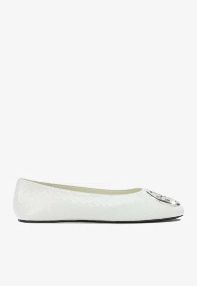Tory Burch Reva Leather Ballet Flats In White