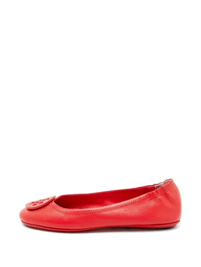 Pre-owned Tory Burch Reva Logo Ballet Flats In Red