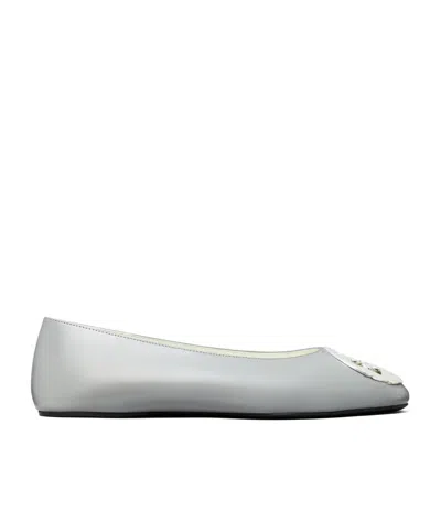 Tory Burch Reva Logo-plaque Ballet Flats In Gray