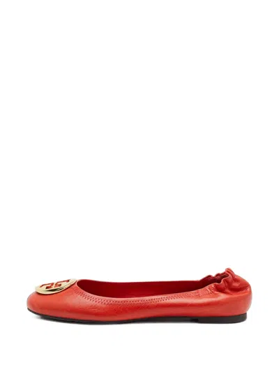 Pre-owned Tory Burch Reva Logo-plaque Ballet Flats In Orange
