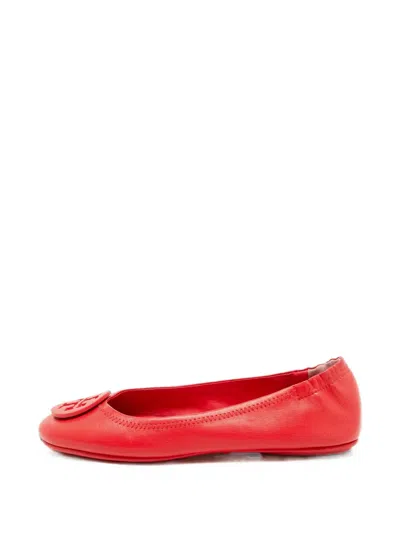 Pre-owned Tory Burch Reva Logo-plaque Ballet Flats In Red