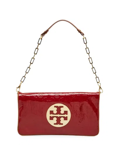 Pre-owned Tory Burch Reva Monogram Embossed Shoulder Bag In Red