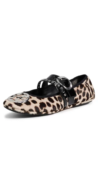 Tory Burch Reva Punk Travel Ballet Flats Cheetah Spots / Silver In Brown