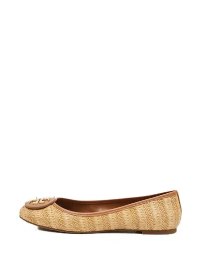 Pre-owned Tory Burch Reva Raffia Ballet Flats In Neutral