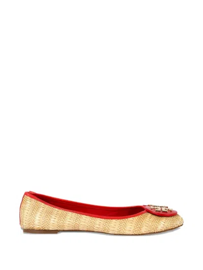 Pre-owned Tory Burch Reva Raffia-effect Ballet Flats In Neutral