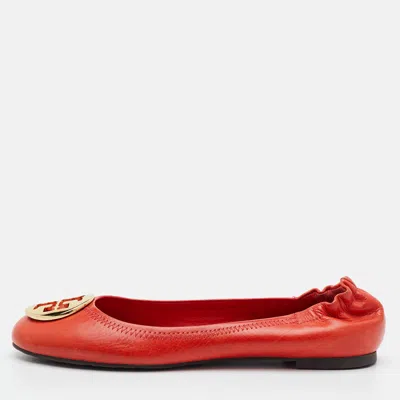 Pre-owned Tory Burch Reva Size 37.5 Orange Leather Ballet Flats