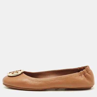 Pre-owned Tory Burch Reva Size 38.5 Brown Leather Ballet Flats