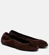 Tory Burch Brown Suede Minnie Ballerinas In Brown