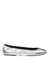 Tory Burch Silver Colored Ballerinas With Logo Plaque On The Front And Elasticated Design In Leather Woman In Multi