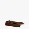 Tory Burch Suede Ballet Flats With Logo Embellishment In Brown