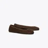 Tory Burch Suede Ballet Flats With Logo Embellishment In Brown