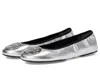Tory Burch Silver Colored Ballerinas With Logo Plaque On The Front And Elasticated Design In Leather Woman In Silver