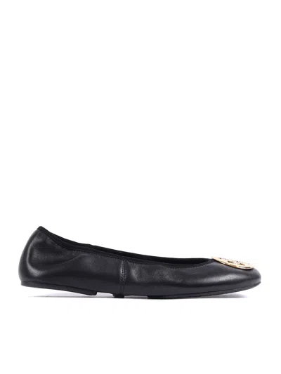 Tory Burch Leather Ballerinas With Metal Logo On The Front In Multi