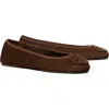 Tory Burch Suede Ballet Flats With Logo Embellishment In Brown
