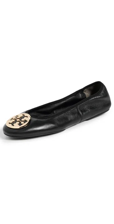Tory Burch Reva Travel Ballet Flats Perfect Black / Gold In Multi