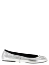 Tory Burch Silver Colored Ballerinas With Logo Plaque On The Front And Elasticated Design In Leather Woman In Silver