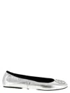 Tory Burch Silver Colored Ballerinas With Logo Plaque On The Front And Elasticated Design In Leather Woman In Gray