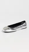 Tory Burch Silver Colored Ballerinas With Logo Plaque On The Front And Elasticated Design In Leather Woman In Multi