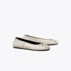 Tory Burch Reva Travel Leather Ballerina Flats In White