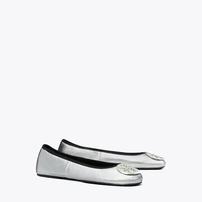 Tory Burch Reva Travel Ballet In Silver