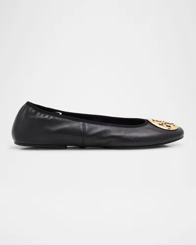 Tory Burch Leather Ballerinas With Metal Logo On The Front In Multi