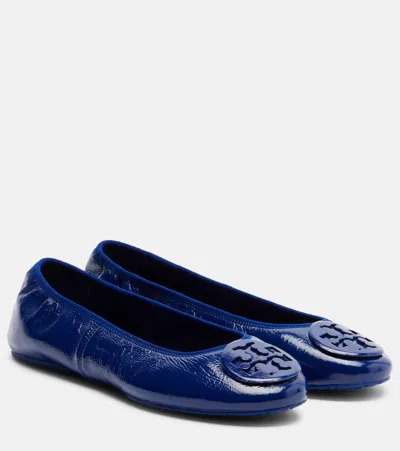 Tory Burch Reva Travel Leather Ballet Flats In Blue