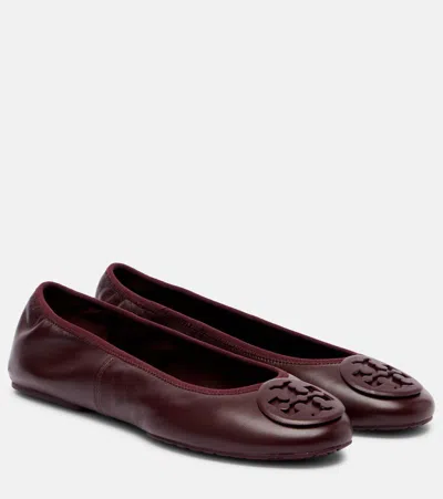 Tory Burch Reva Travel Logo-embellished Ballet Flats In Burgundy