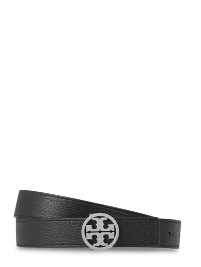 Tory Burch Reversible 1-inch Leather Belt With Distinctive Logo Buckle In Gray