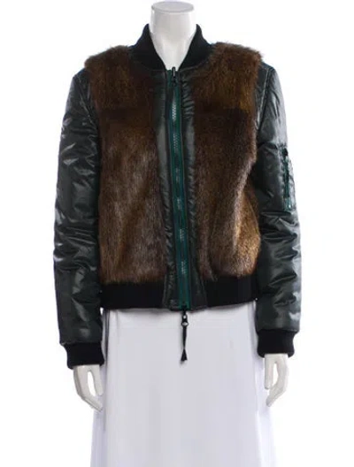 Pre-owned Tory Burch Reversible Colorblock Pattern Fur Jacket In Green