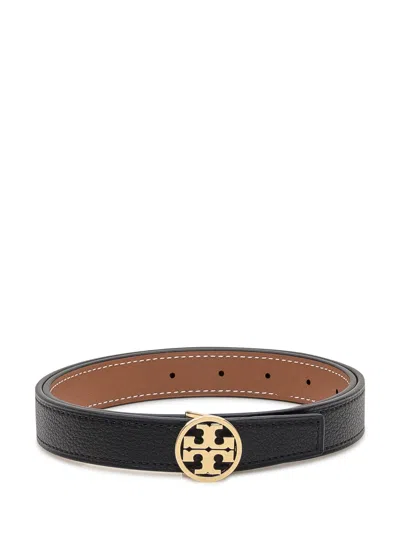 Tory Burch Reversible Cow Leather Belt In Black