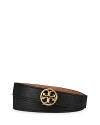 Tory Burch Reversible Leather Logo Belt In Black/brown/gold