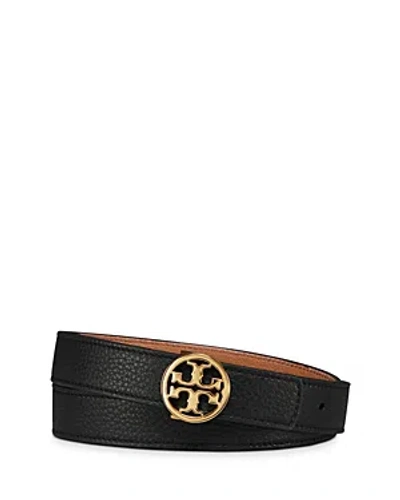 Tory Burch Reversible Leather Logo Belt In Black/brown/gold