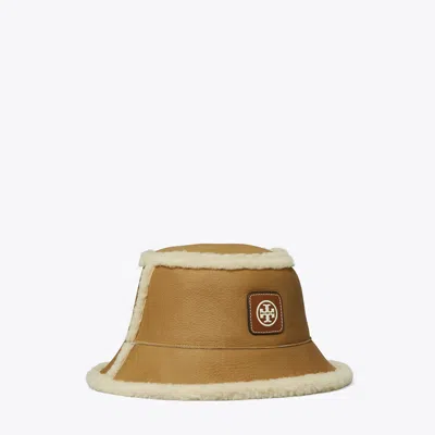Tory Burch Reversible Shearling Bucket Hat In Brown