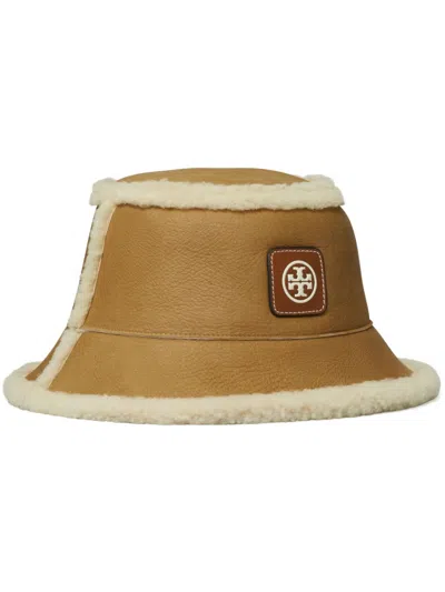 Tory Burch Reversible Shearling Bucket Hat In Brown