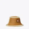 Tory Burch Reversible Shearling Bucket Hat In Brown/light Natural