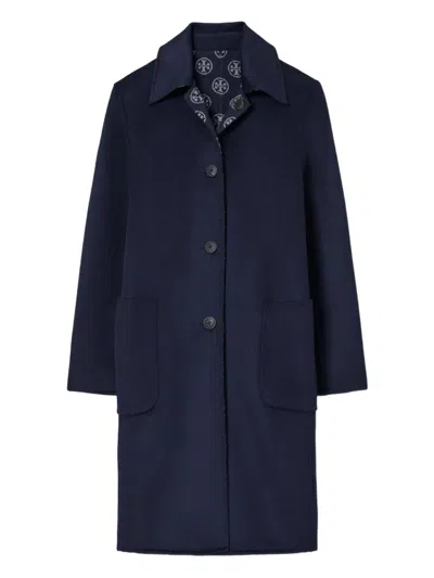 Tory Burch Reversible Wool Coat In Blue