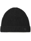 Tory Burch Logo Embroidered Ribbed Cashmere Beanie In Black