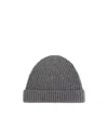 Tory Burch Logo Embroidered Ribbed Cashmere Beanie In Gray
