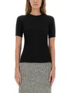 Tory Burch Ribbed Short-sleeve Pullover With Ties And Open Back In Black