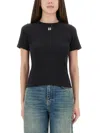 Tory Burch Crew Neck Ribbed Texture Short Sleeves Top In Black